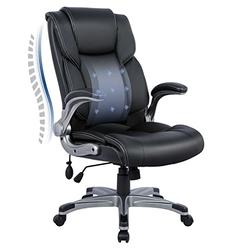 COLAMY High Back Executive Office chair- Ergonomic Home computer Desk Leather chair with Padded Flip-up Arms, Adjustable Tilt Lock, Swi