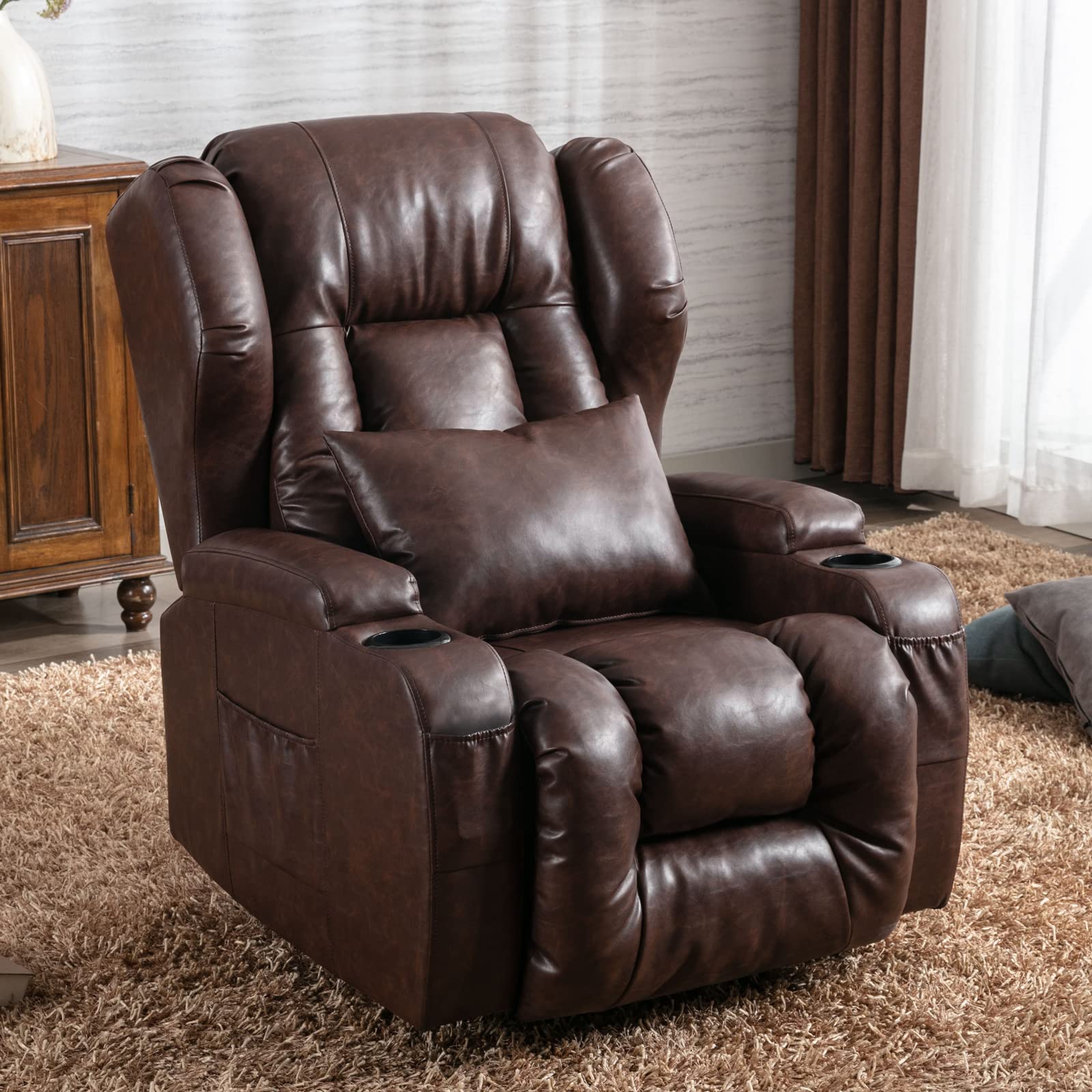 ETAgERIA Rocker Recliner chairs 360A Swivel glider Recliner Ergonomic Leather Lounge Rocking chairs for Nursery with cup Holders