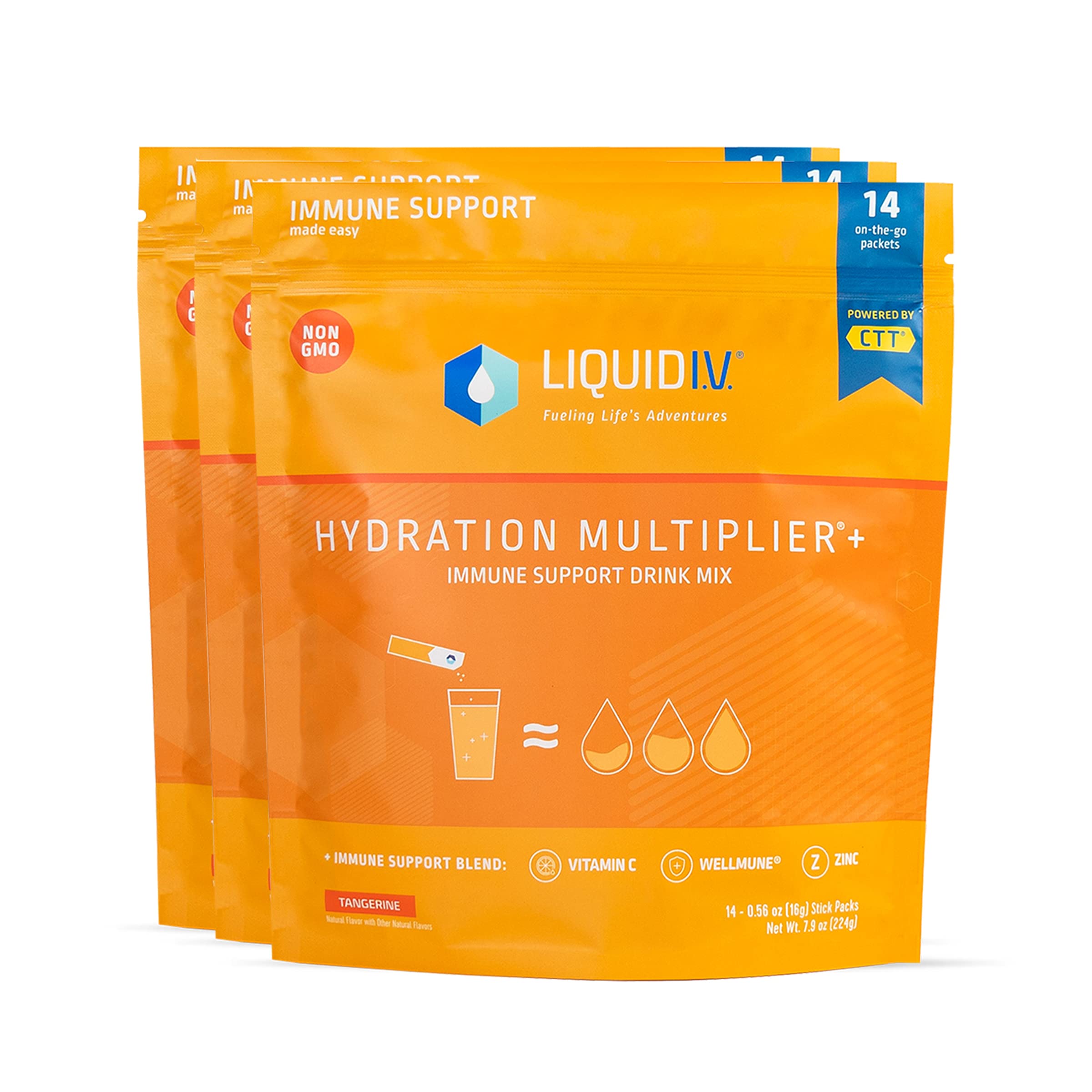 Liquid I.V. Hydration Multiplier + Immune Support, Easy Open Packets, Fresh Tangerine Flavor  42 Sticks