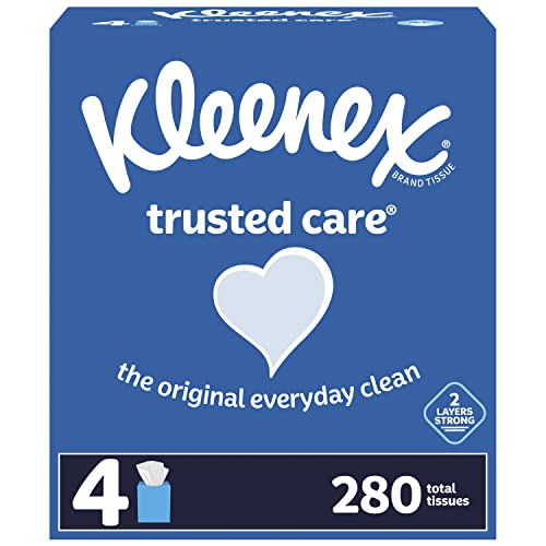 Kleenex Trusted Care Everyday Facial Tissues, 4 Cube Boxes, 70 Tissues Per Box (280 Tissues Total)