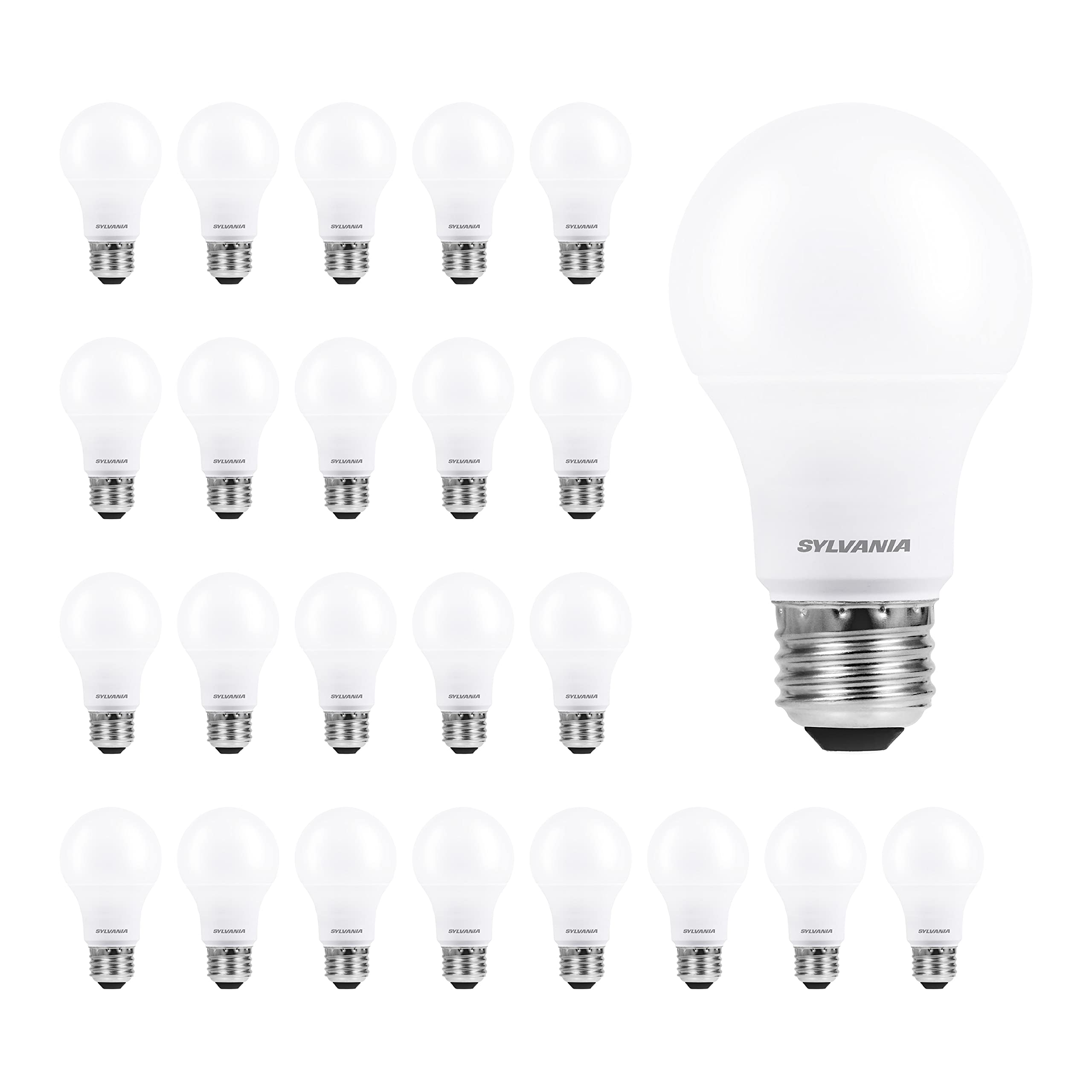 LEDVANCE Sylvania Eco Led A19 Light Bulb, 60W Equivalent, Efficient 9W, 7 Year, 750 Lumens, Non-Dimmable, Frosted, 5000K Daylight - 24 Pa