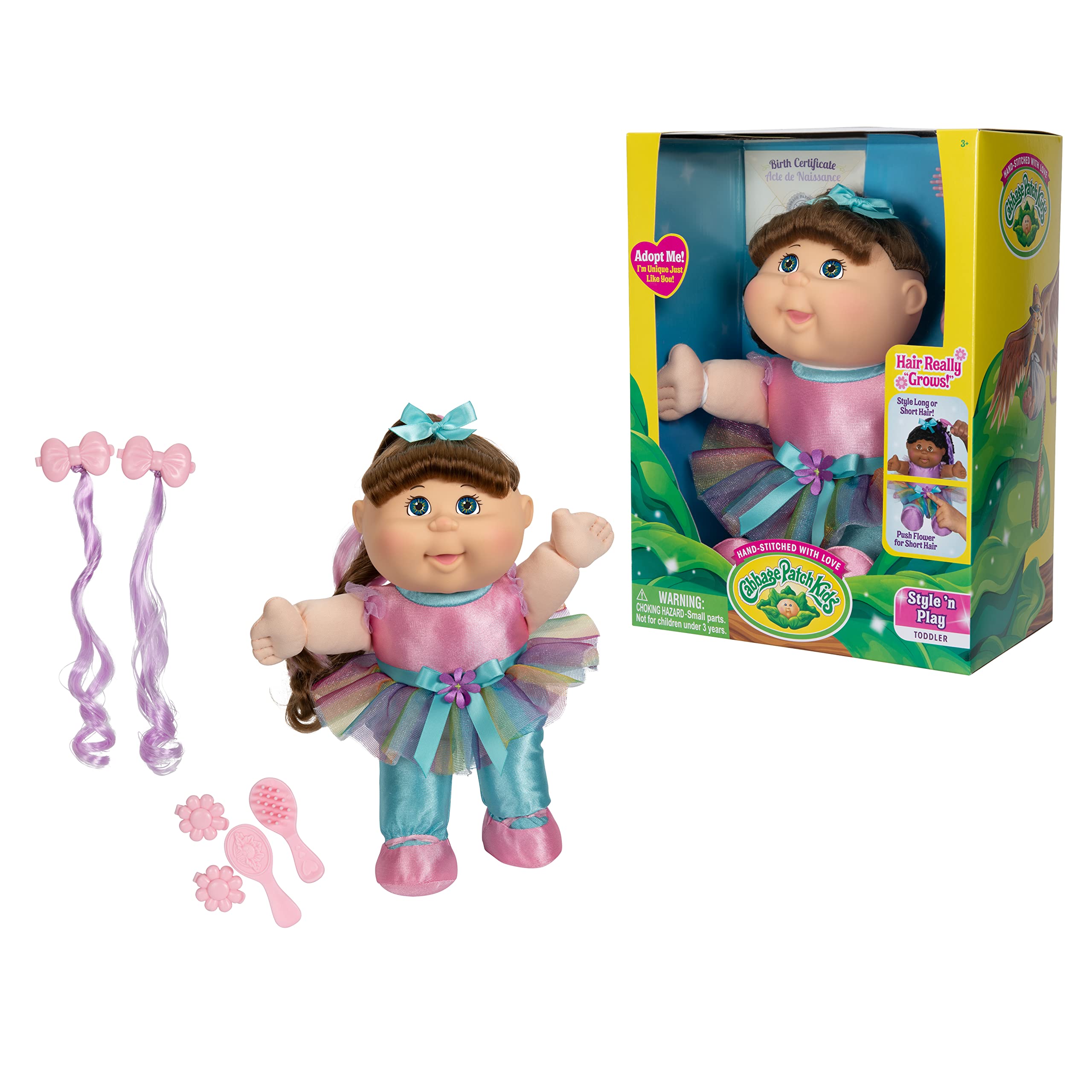 Cabbage Patch Kids Deluxe Toddler Style An Play - 11-Inch Cpk Doll - Hair Really Grows - Brunette, Hazel Eyes - Style Hair With