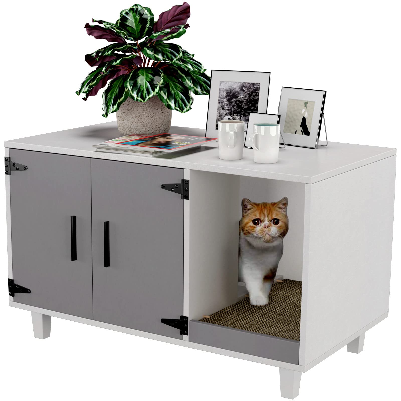 Gdlf Modern Wood Pet Crate Cat Washroom Hidden Litter Box Enclosure Furniture House As Table Nightstand With Scratch Pad,Stackab