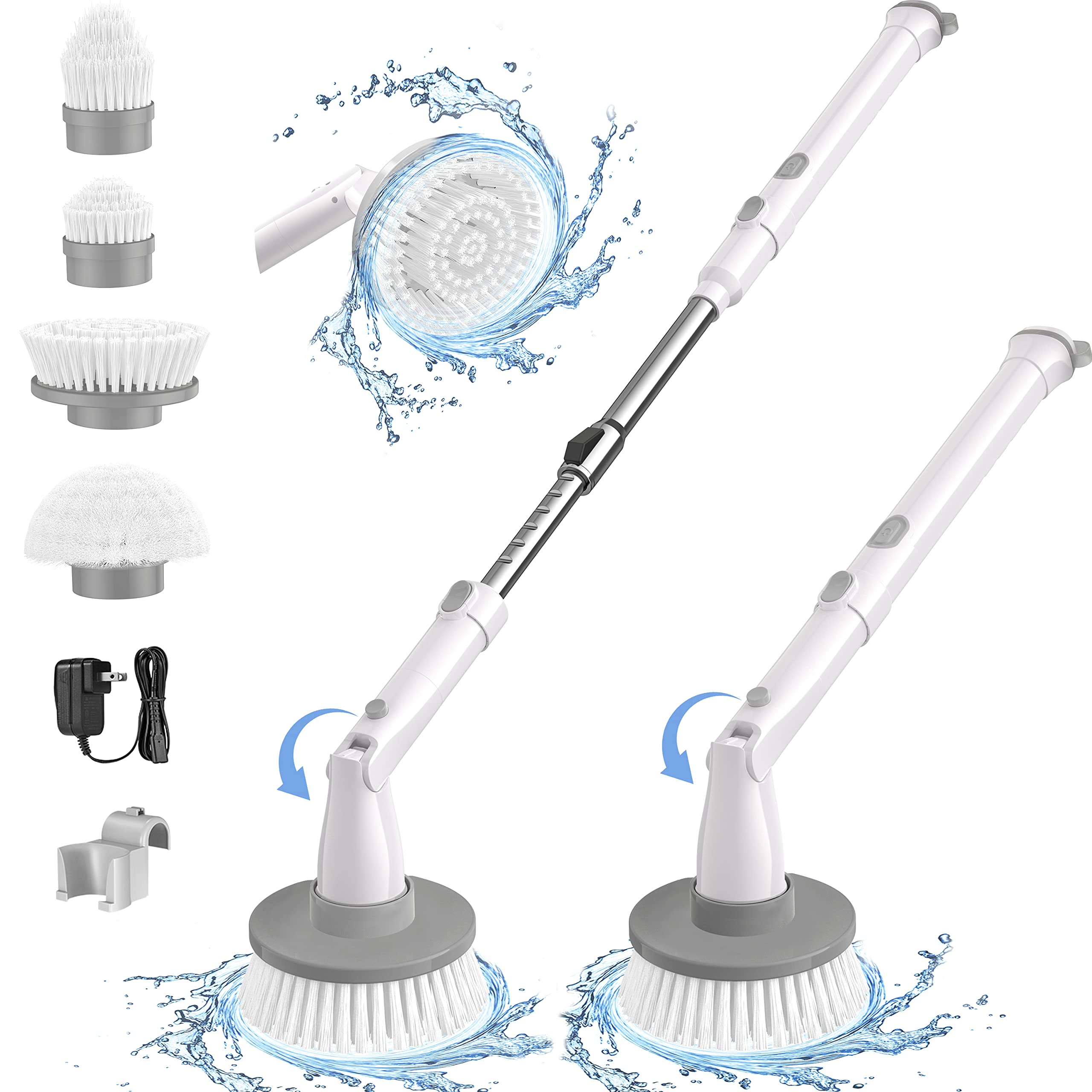 kHelfer Electric Spin Scrubber, Khelfer Kh8W Cordless Shower Scrubber With  4 Replacement Head, 1.5H Bathroom Scrubber With Dual Speed, H