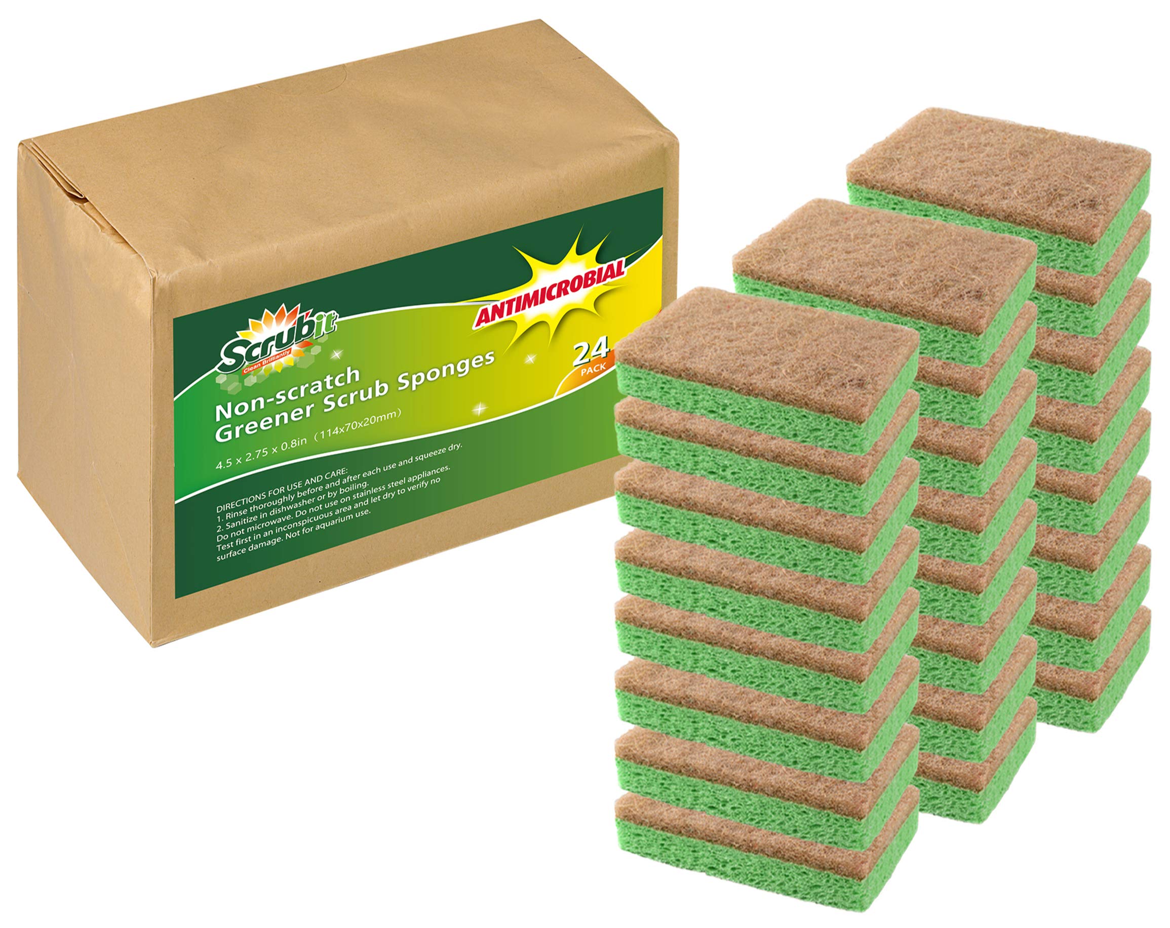 ScrubIt Natural Plant-Based Scrub Sponge By Scrub-It, Non-Scratch, Biodegradable Scrubbing Sponges With A Tough Anti-Bacterial Scouring