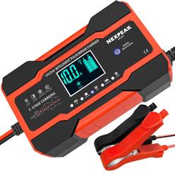 NEXPEAK 10-Amp Car Battery Charger, 12V And 24V Smart Fully Automatic Battery Charger Maintainer Trickle Charger W Temperature Compensat