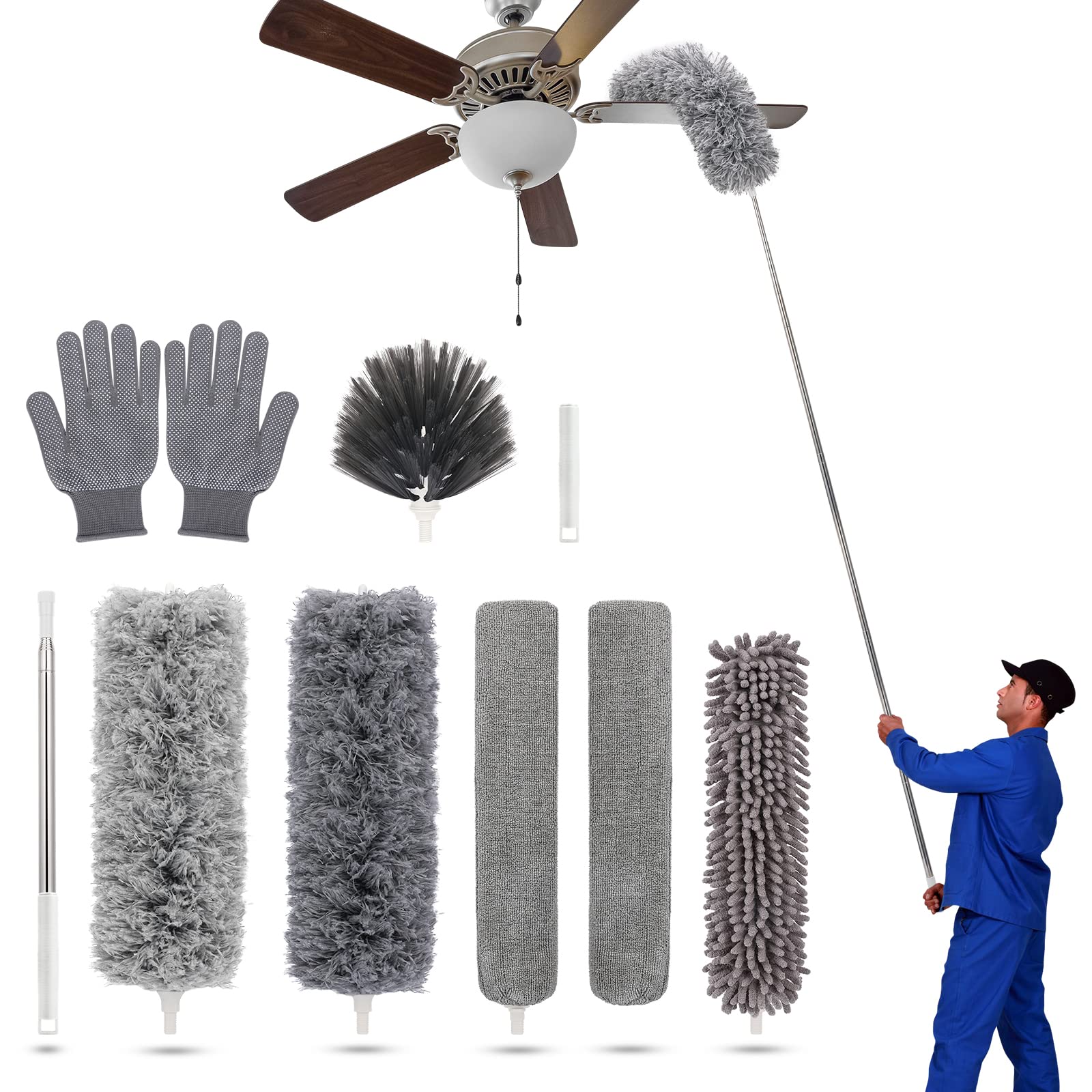 KYEHg Duster With Extension Pole For Cleaning Ceiling Fans, High Ceilings, In Addition, Dusters For Cleaning Can Also Be Used For Low