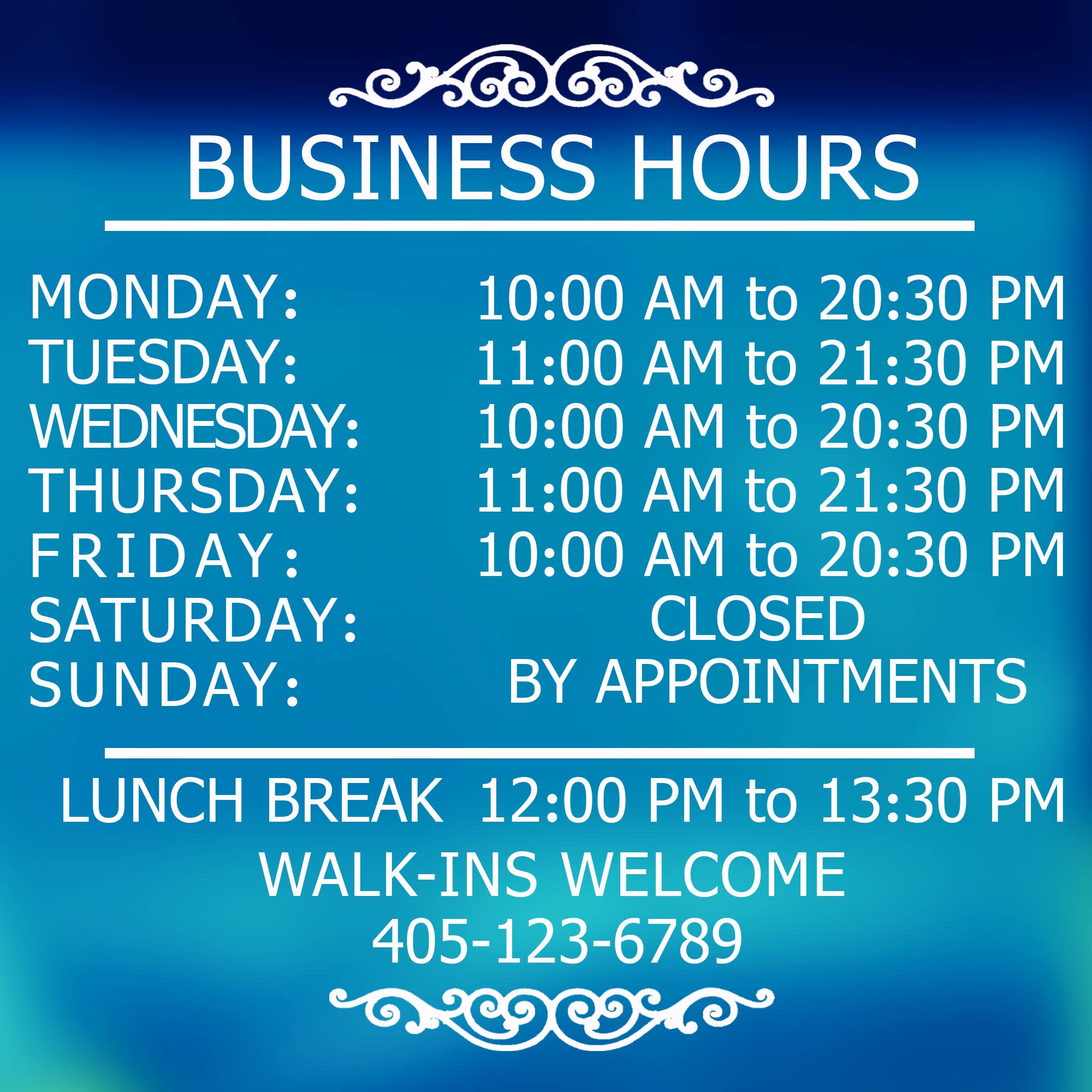 Lokaus Professional Business Hours Sign Sticker Kit, Large Size Do It Yourself Hours Sign For Business, No Background Hour Custo
