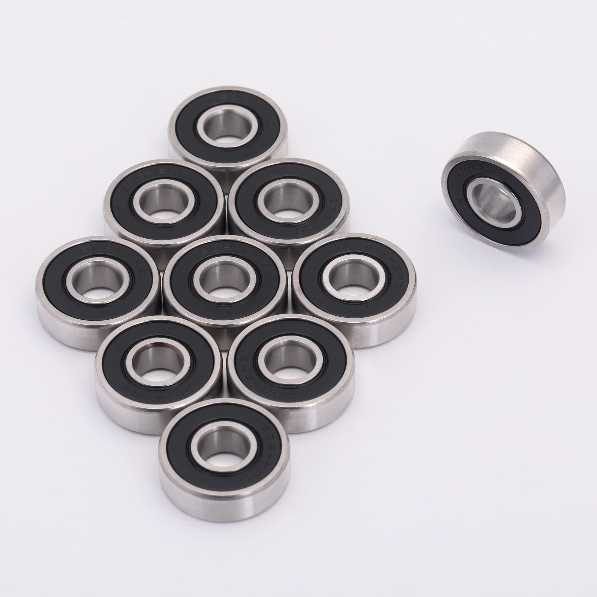 Xike 10 Pcs 608-2Rs Bearings 8X22X7Mm, Double Rubber Seals And Pre-Iubrication, Deep Groove Ball Bearings.