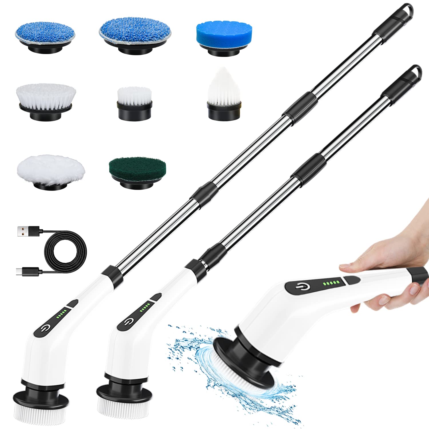 Electric Spin Scrubber, Topmako Cordless Cleaning Brush With 54Aadjustable  Long Handle And 8 Replaceable Brush Heads,A2 Rotating