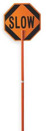 Cortina 03-822P Abs Plastic Pole Mounted Paddle Sign, Legend Stopslow, 106 Height, Red On Orange