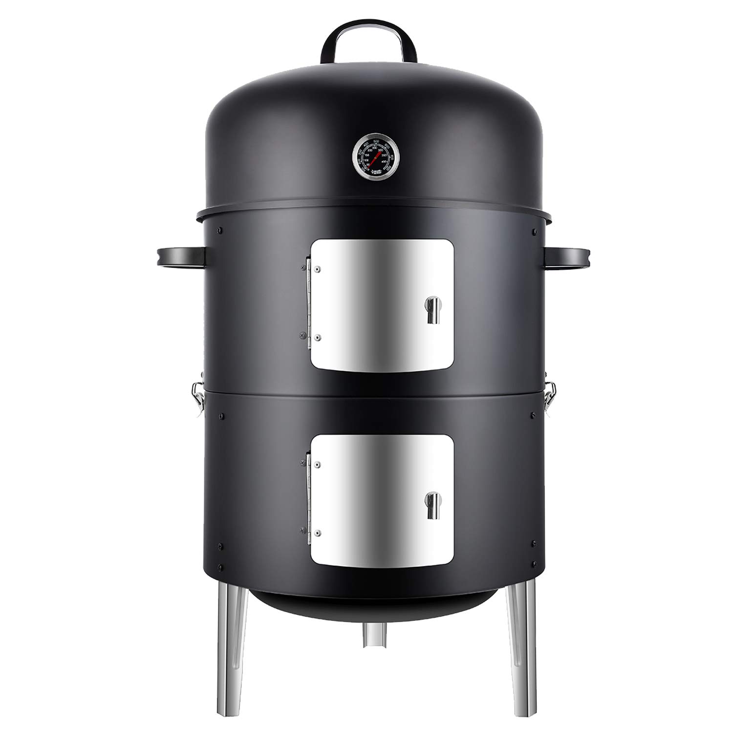 Realcook Vertical 17 Inch Steel Charcoal Smoker, Heavy Duty Round Bbq