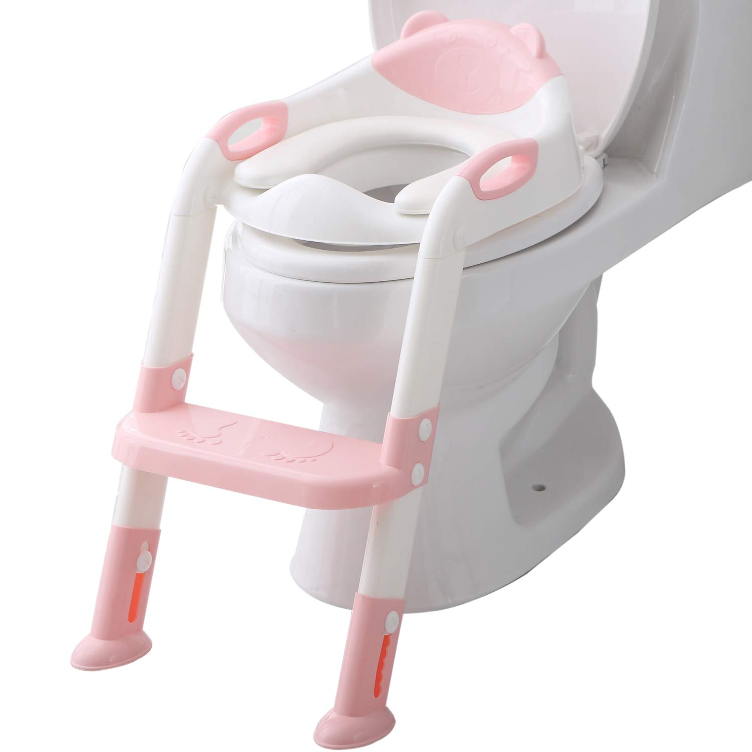 Fedicelly Potty Training Seat Ladder Toddler ,Potty Seat Toilet Boys Girls,Adjustable Kids Toilet Training Seat (Pink)