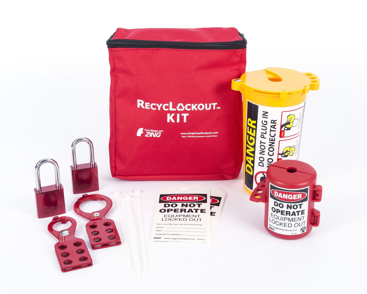 Zing Green Products Zing 2733 Recyclockout Lockout Tagout Kit With Aluminum Padlocks, 11 Component, Plug Lockout