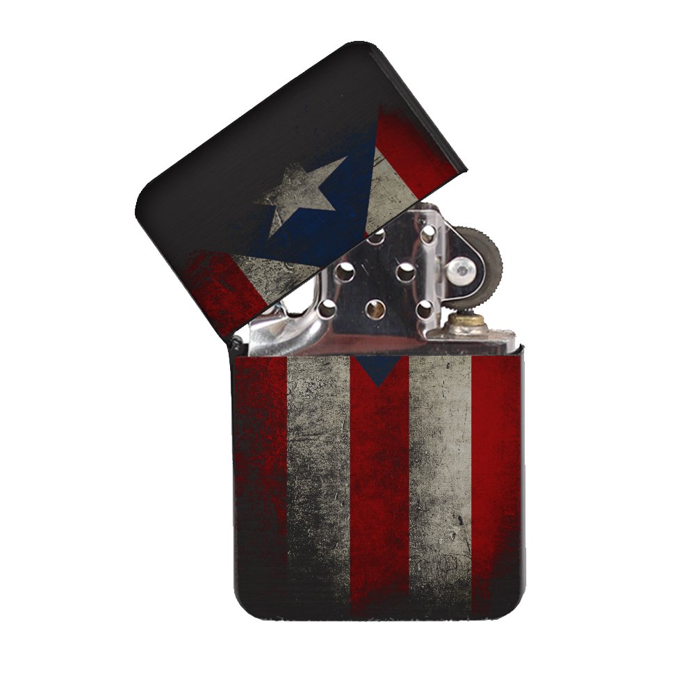 Sunshine Cases Puerto Rico Flag Black Lighter Windproof FlipTop Refillable With Tin Gift Box