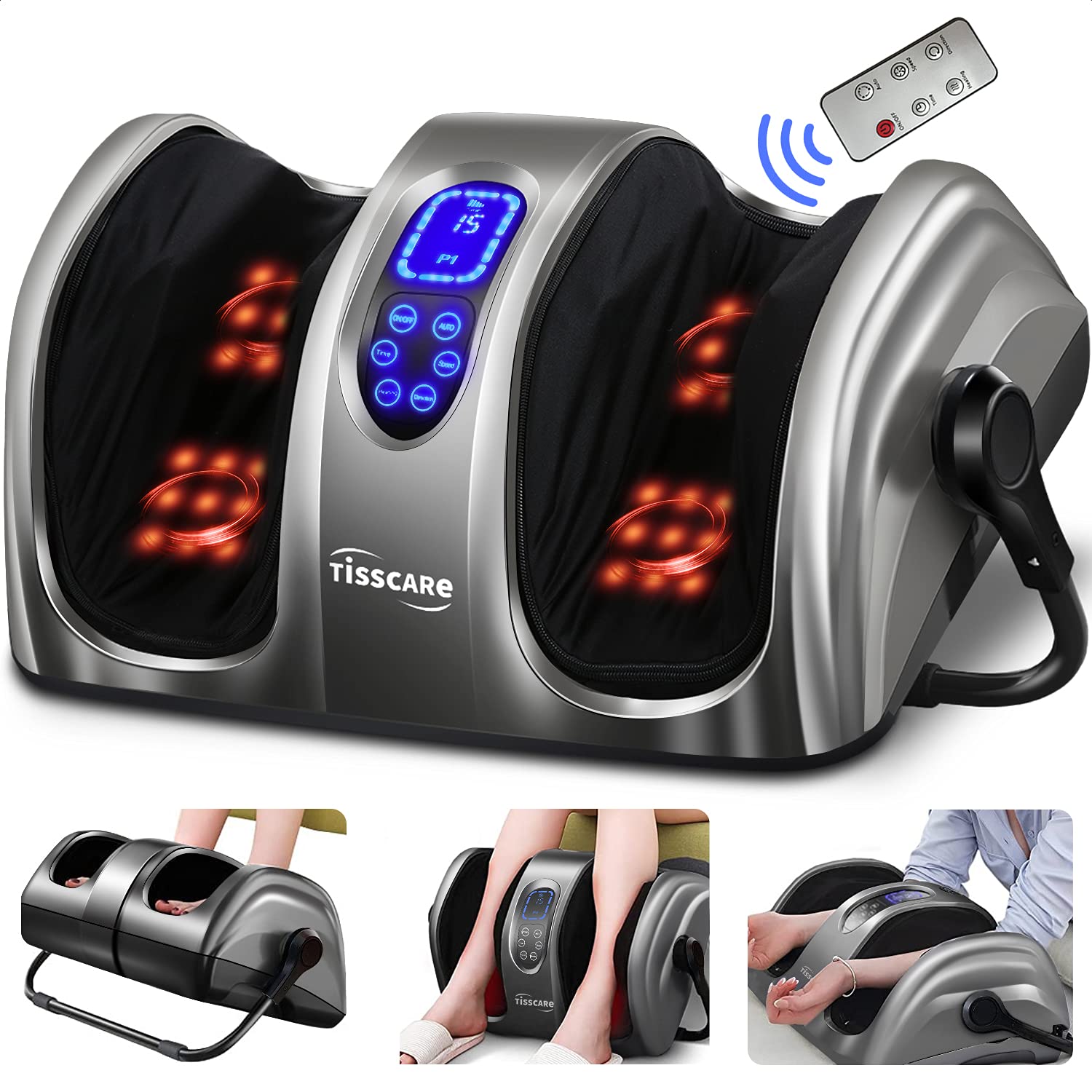 Tisscare Foot Massager-Shiatsu Foot Massage Machine W Heat & Remote 5-In-1 Reflexology System-Kneading, Rolling, Scraping For Ca