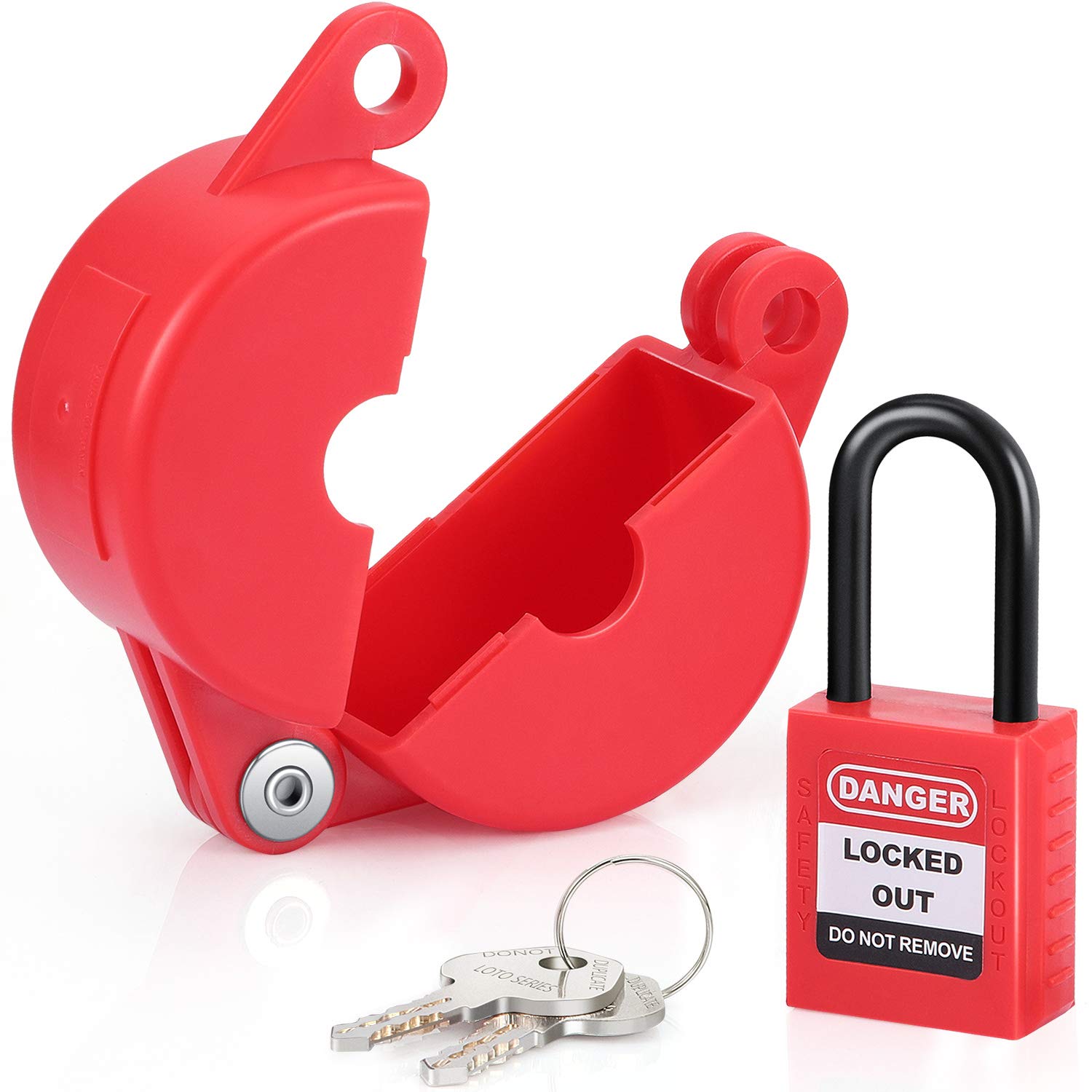 Honoson Valve Lockout And Safety Padlock Combination Oil Gas Valve Lock Natural Gas Valve For Chemical Industry, 1-2.5 Inch, Red