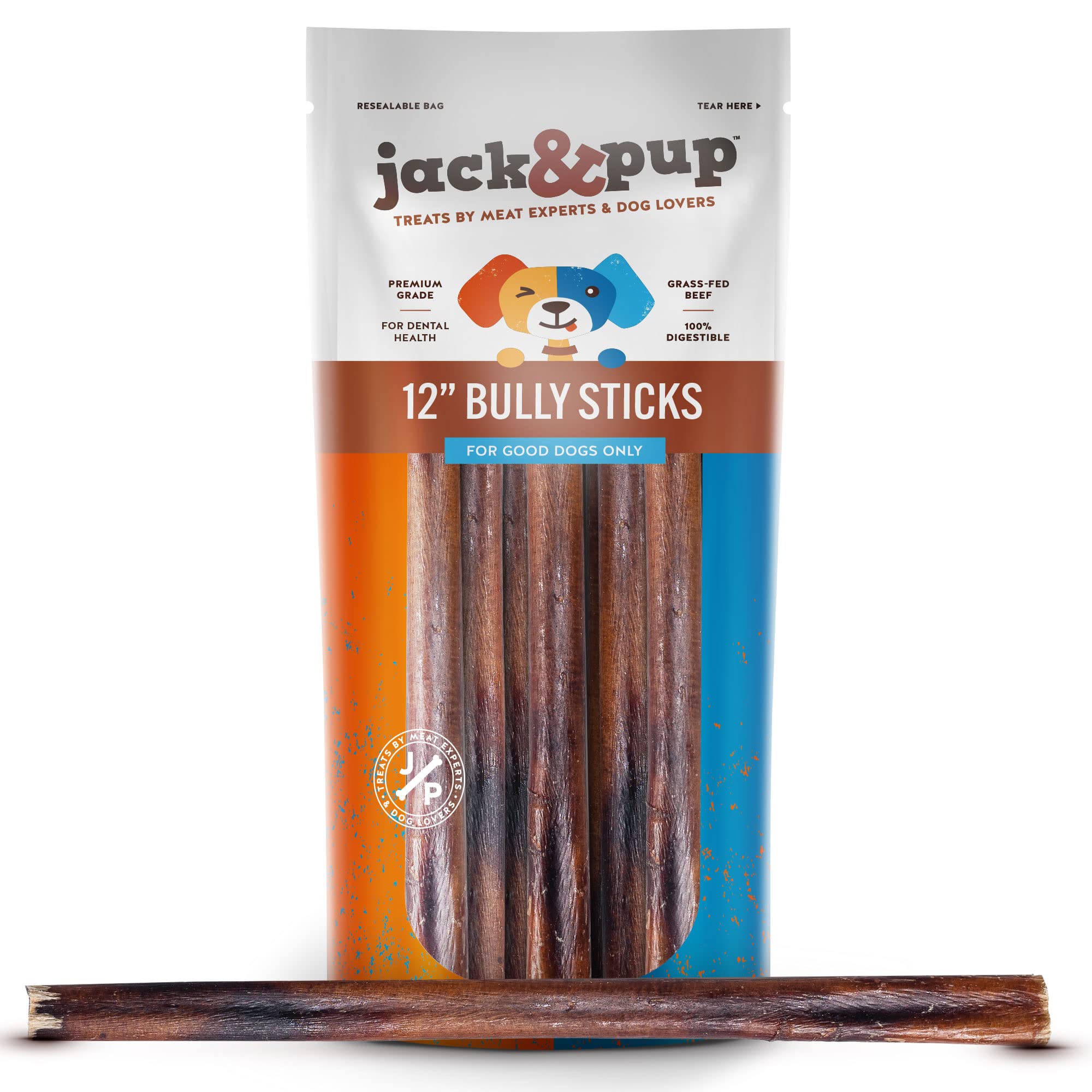 Jack & Pup Jack&Pup Thick Bully Sticks 12 Inch Dog Bully Sticks For Large Dogs Aggressive Chewers - All Natural Bully Sticks Odor Free 12 L
