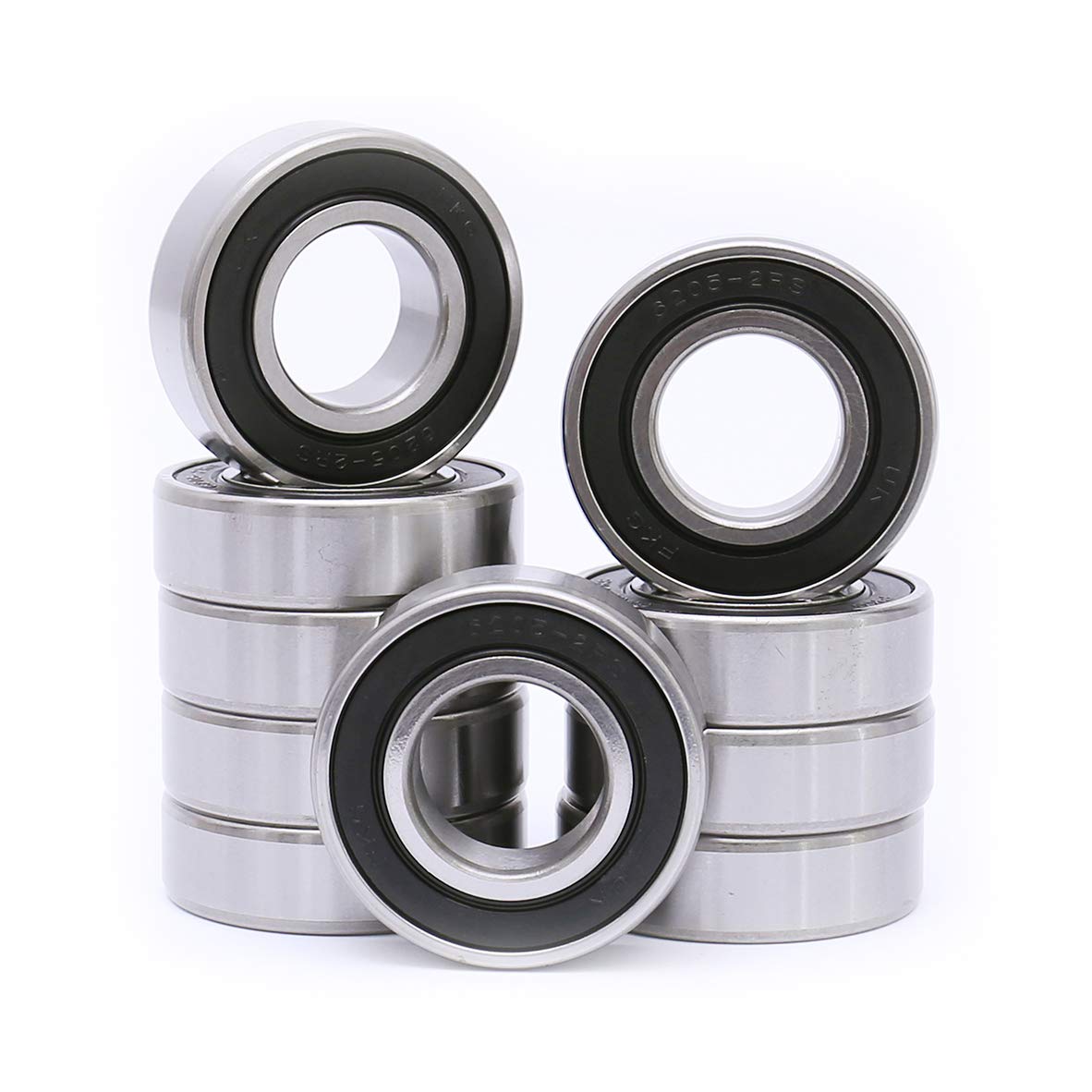 Fkg 6205-2Rs 25X52X15Mm Deep Groove Ball Bearing Double Rubber Seal Bearings Pre-Lubricated 10 Pcs