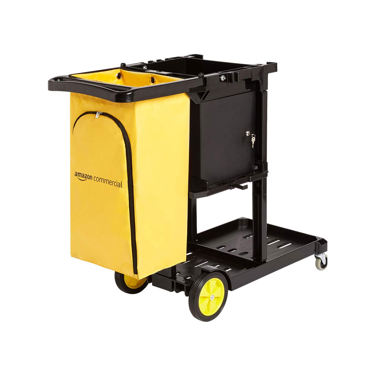 commercial Janitorial Cart With Key-Locking Cabinet, Black