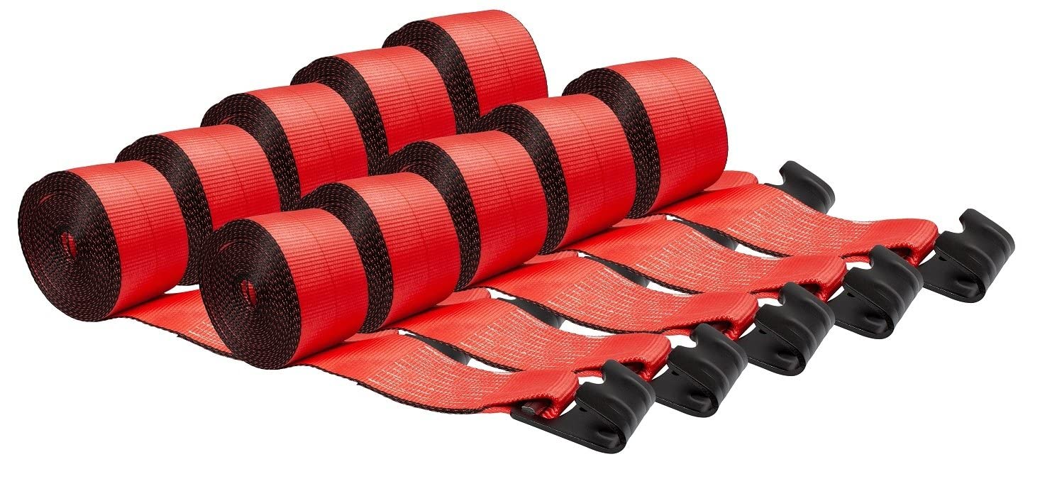 Mytee Products Winch Straps 4 X 30 Red Heavy Duty Tie Down W Flat Hook Wll# 5400 Lbs  4 Inch Cargo Control For Flatbed Truck Uti