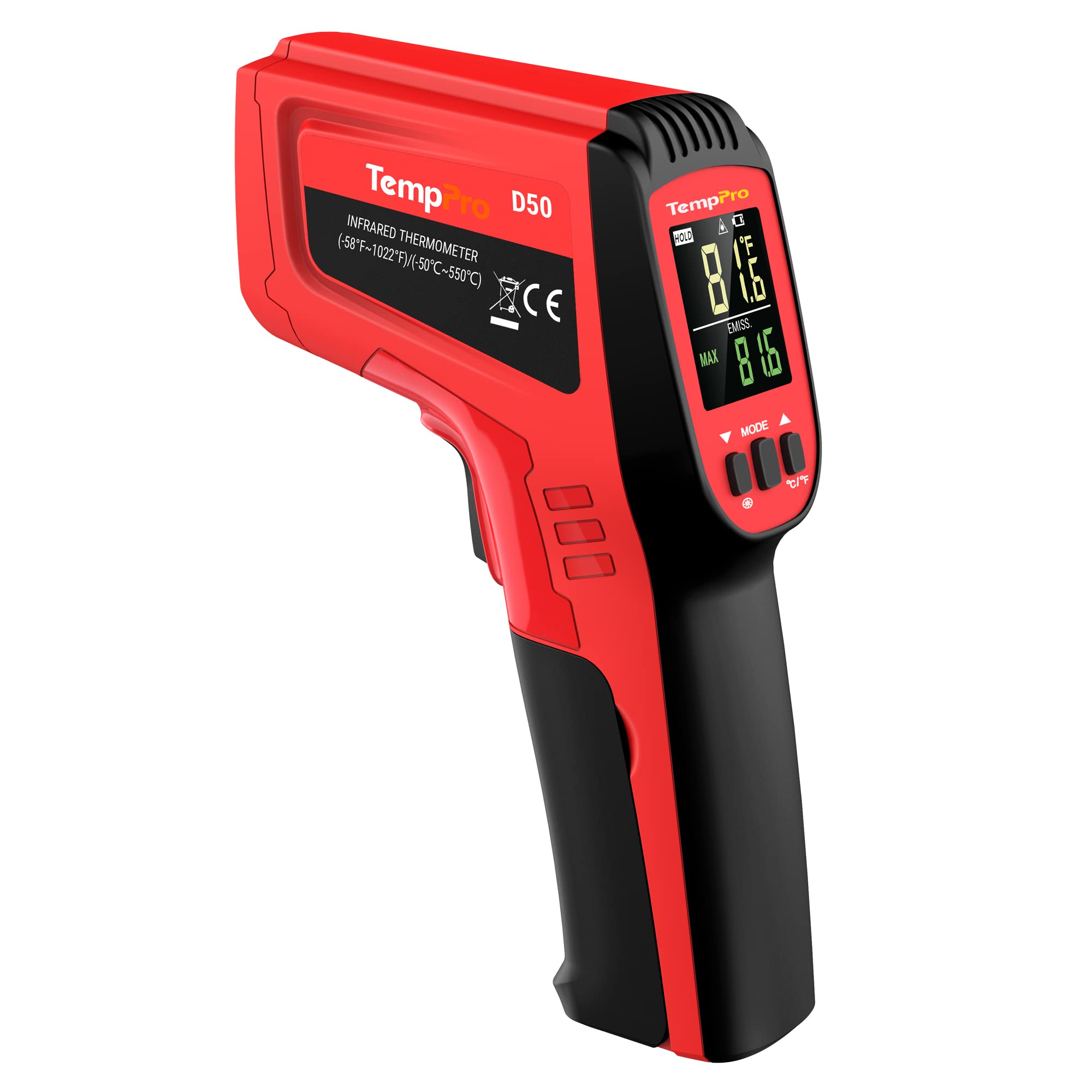 Temppro D50 Dual Laser Temperature Gun With Adjustable Emissivity, Non
