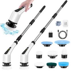 Bomves Cordless Electric Spin Scrubber, Cleaning Brushes For Cleaning With 8 Replacement Brush Heads, 90Mins Working Time, 3 Adjustable