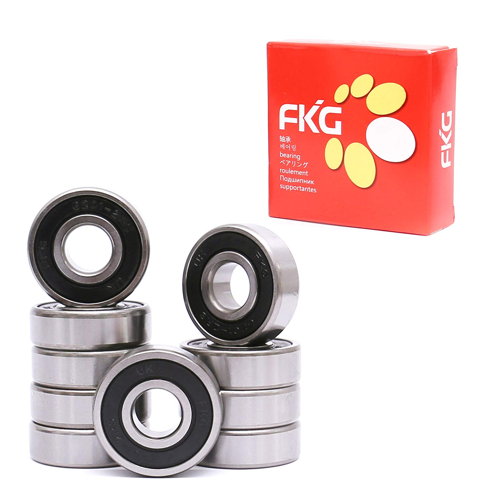 Fkg 6201-2Rs 12X32X10Mm Deep Groove Ball Bearing Double Rubber Seal Bearings Pre-Lubricated 10 Pcs