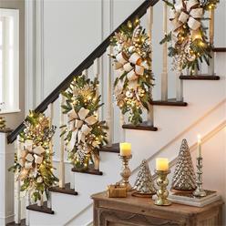 Bingdonga 1Pc Christmas Garland Cordless Stairway Swag,Christmas Swag Wreaths,For Front Door Holiday Wall Window Hanging Ornamen
