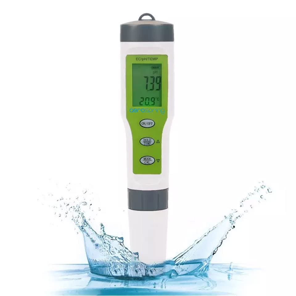 Aerospring 3-In-1 Waterproof Multifunction Digital Meter, Measures Electrical Conductivity (Ec), Ph And Temperature Functions Sp