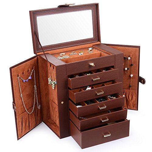 Kendal Huge Leather Jewelry Box / Case / Storage LJC-SHD5BN (Brown)