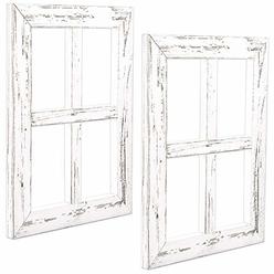 Ilyapa Window Frame Wall Decor 2 Pack - Rustic White Wood Window Pane Country Farmhouse Decorations
