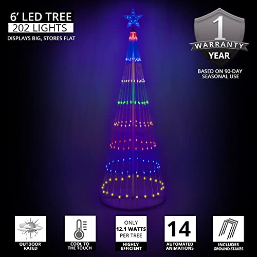 Wintergreen Lighting 6 Multi Color 14-Function LED Light Show Cone Christmas Tree, Outdoor Christmas Decorations
