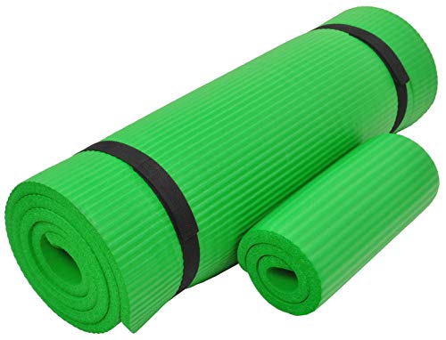 Everyday Essentials 1/2-Inch Extra Thick High Density Anti-Tear Exercise Yoga Mat with Knee Pad and Carrying Strap, Green