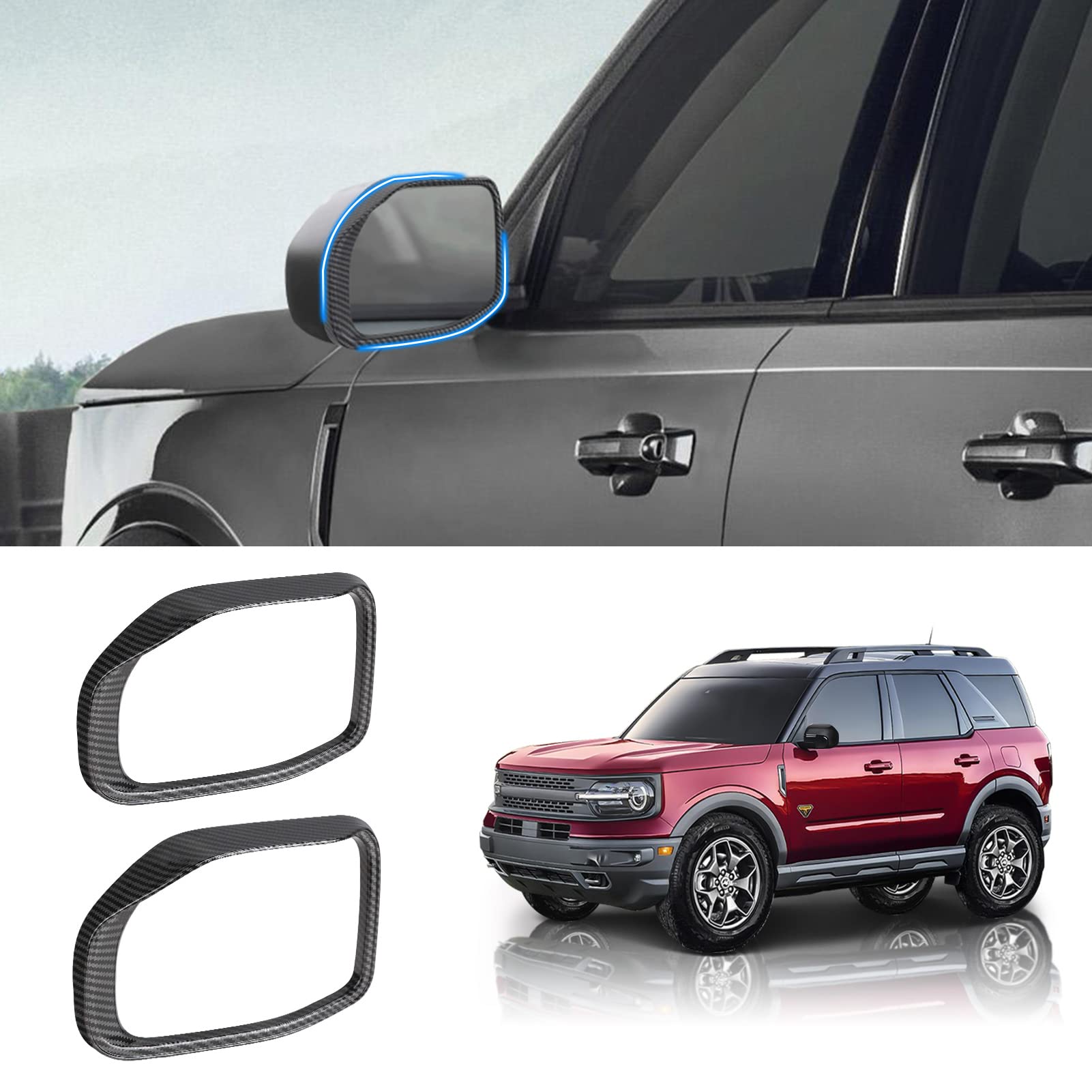 Astree Mirror Rain Visor Guard Compatible with 2021 2022 Ford Bronco Sport Accessories 2 Pcs Rain-proof Side Rear View Eyebrow Shield S
