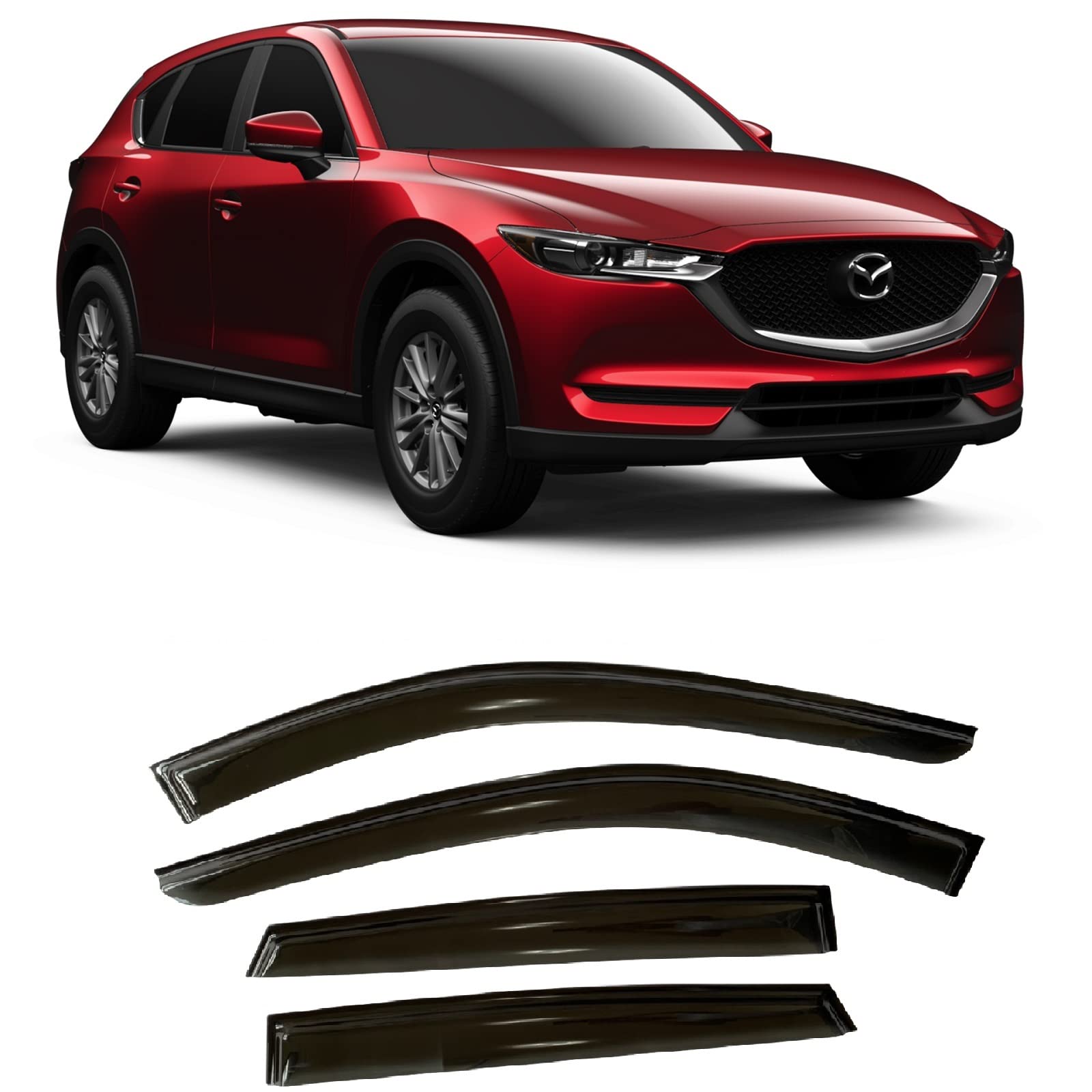 Olltoz Smoke Tinted Tape-On Side Window Visor Deflectors Rain guards compatible with Mazda cX-5 2017 - 2023 Sport Touring grand Touring
