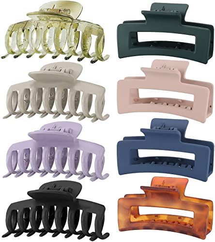 Lolalet 8 Colors Lolalet Strong Hold Hair Claw Clips, 2 Styles Nonslip Medium Large Jaw Clip for Women and Girls, 4 Square Matte and 4 B