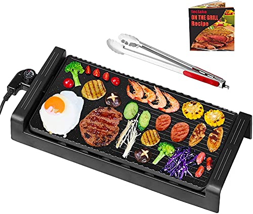 TecTake Nonstick Electric Indoor Smokeless grill - Portable BBQ grills with Recipes, Fast Heating, Adjustable Thermostat, Easy to clean,