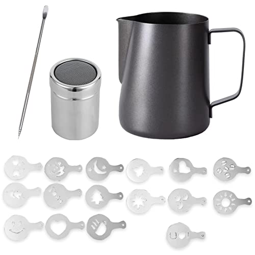 SZXMDKH Milk Frother cup, 12oz350ml Stainless Steel Milk Frothing Pitcher for Foam Steaming Milkwith Powder Shaker, coffee Stencil and c