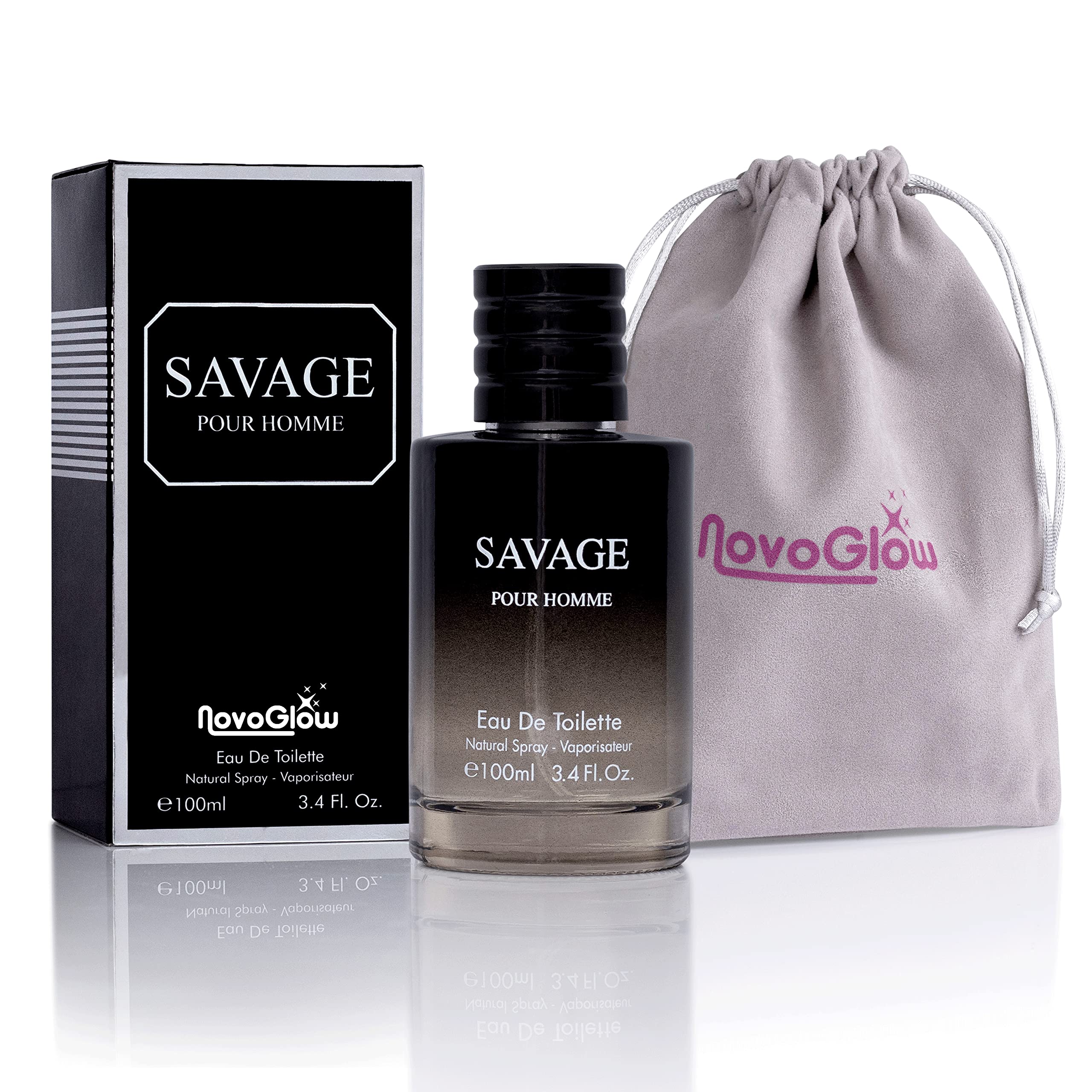 NovoGlow Savage for Men - 34 Oz Mens Eau De Toilette Spray - Refreshing & Warm Masculine Scent for Daily Use Mens casual cologne Includes