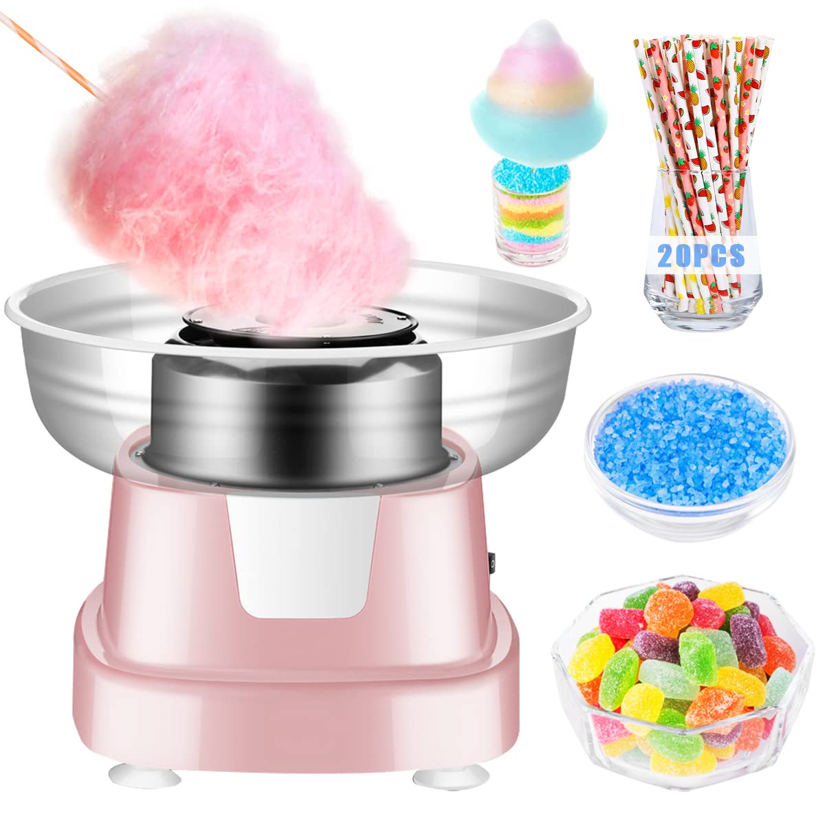 OuYteu cotton candy Machine for Kids, Electric cotton candy Maker with Large Food grade Splash-Proof Plate, Kids Favorite, for Home Bir