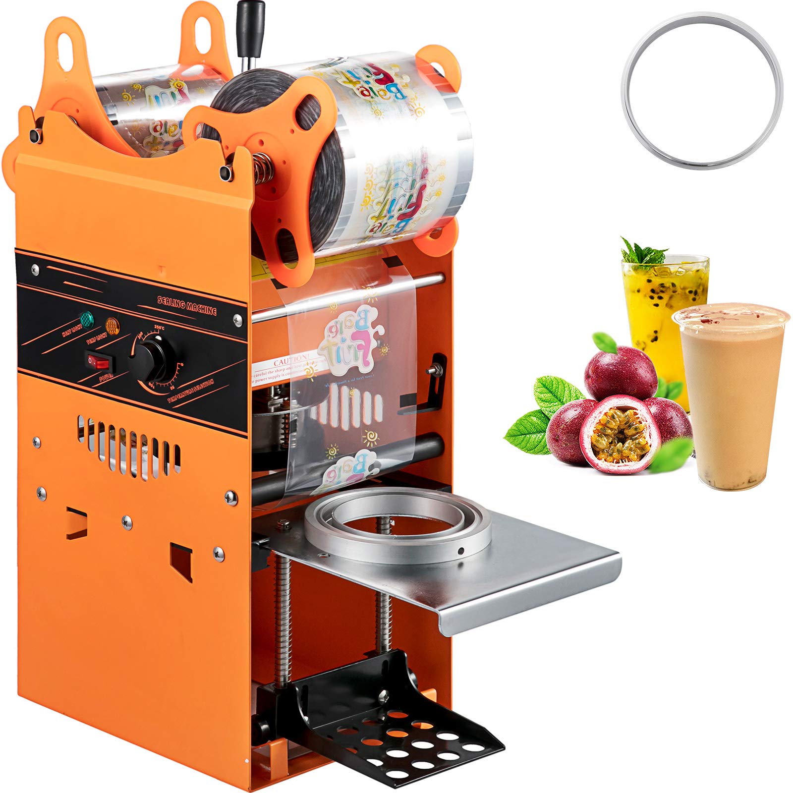 VEVOR Manual Tea cup Sealer Machine, 300-500 cuph Manual Boba Tea Sealer Machine, Orange, 9095mm cup Diameter cup Sealing Machin