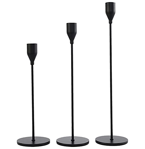 Denique Matte Black candle Holders Set of 3, Tall candlestick Holder for Taper candles, Metal candelabra for 34inch candles, Ide