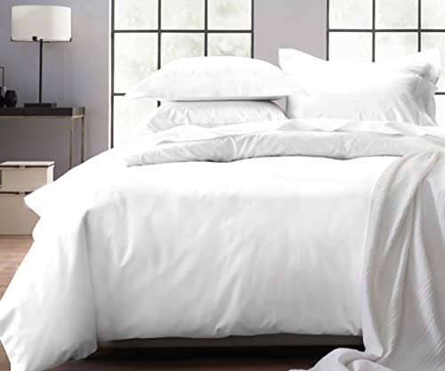 California Design De Pure White Duvet cover King - 400 Thread count 100% cotton, 3 Piece Sateen Weave Bedding Set, Soft Luxury comforter cover and Tw