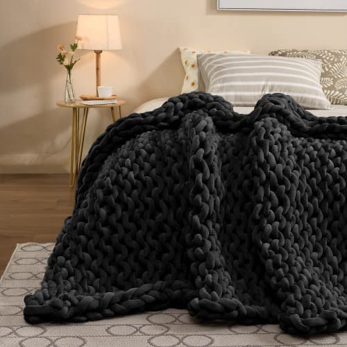 Alzoear Handmade chunky Knitted Weighted Blanket Evenly Weighted Velvet Knit Throw for Sleep Home DAcor Bed Soft cozy ( Black , 40x60 77