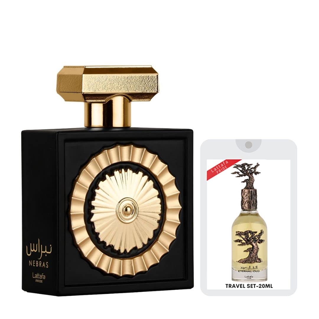 Lattafa Perfumes Nebras EDP - Eau De Parfum 100ml(34 oz) with The New Eternal Oud Experience Travel Set of 20ml(067 oz) Unisex  Marine, Pink Pepp