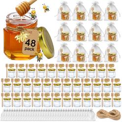 Aliggbent Honey Jars,48 Pack Mini Honey Jars Party Favors in Bulk, 15 oz Hexagon Small glass Honey Jars with Dipper, gold Lids,