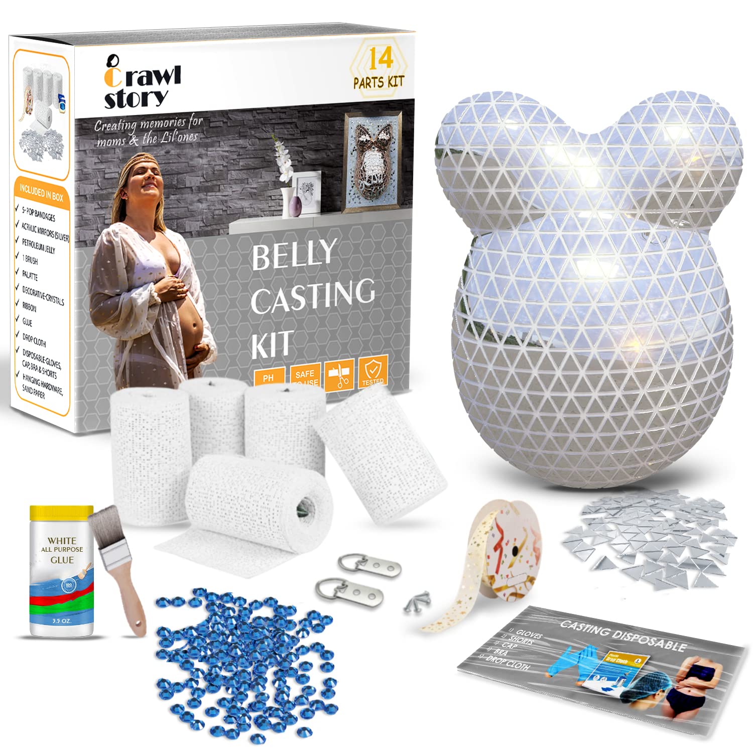 Crawl Story Belly Cast Kit Pregnancy-baby Casting Kit with 5-plaster Cloth Roll, Hanging Hardware & Decorative Items Perfect Baby Shower & Pregnancy