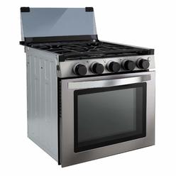 RecPro RV Stove  gas Range 21 Tall  Optional Vented Range Hood  Black or Silver color Options (Silver, No Vented Range Hood)