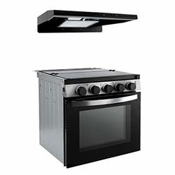 RecPro RV Stove  gas Range 21 Tall  Optional Vented Range Hood  Black or Silver color Options (Black, with Vented Range Hood)